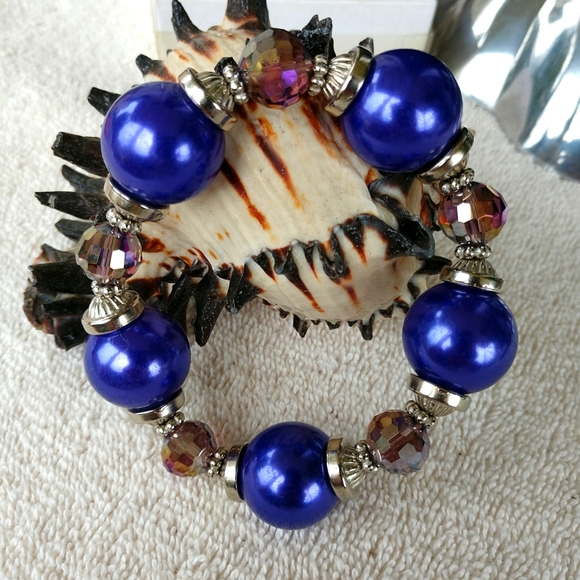 🔥🔥🔥🔥 !!! 🆕 Chunky Bracelet Purple W/Crystal & Bead Caps Hand-Made - Picture 4 of 9